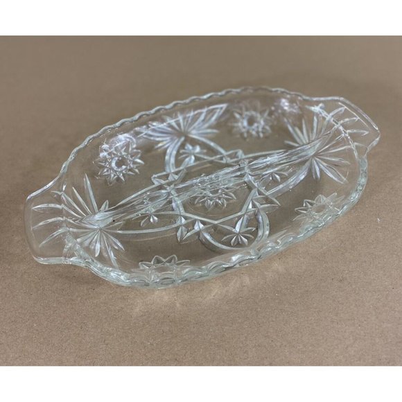 Anchor Hocking Divided Oval Relish/ Nut Dish Cut Glass Star of David EAPC - Picture 9 of 9